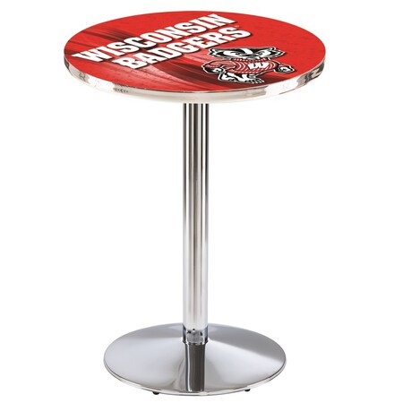 Holland Bar Stool Co 36" Chrome Wisconsin "Badger" Pub Table, 28" dia. Top L214C3628WI-Bdg-D2